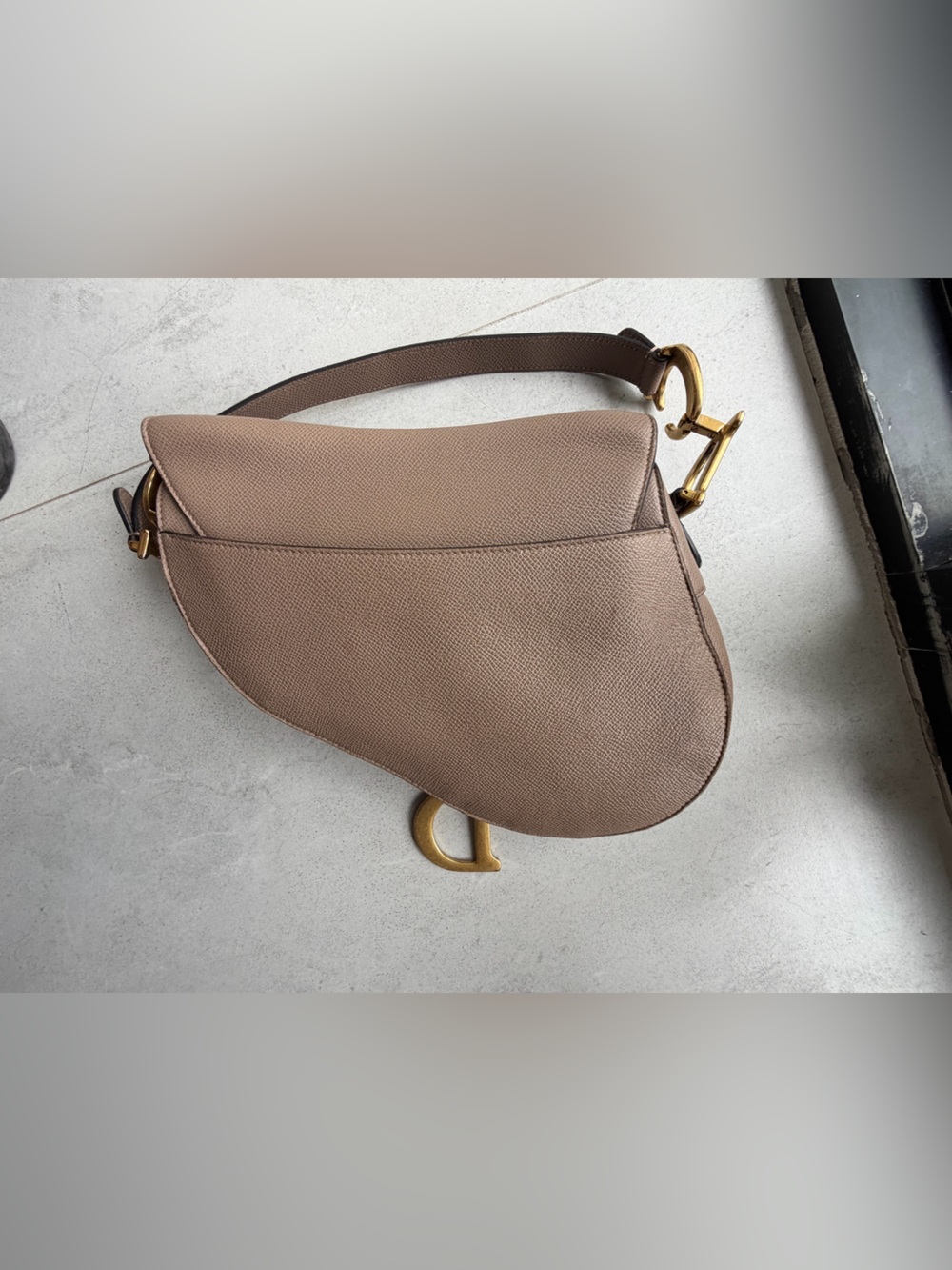 Dior Saddle Shoulder Bag in Taupe with Navy Logo Strap - Picture 6 of 14